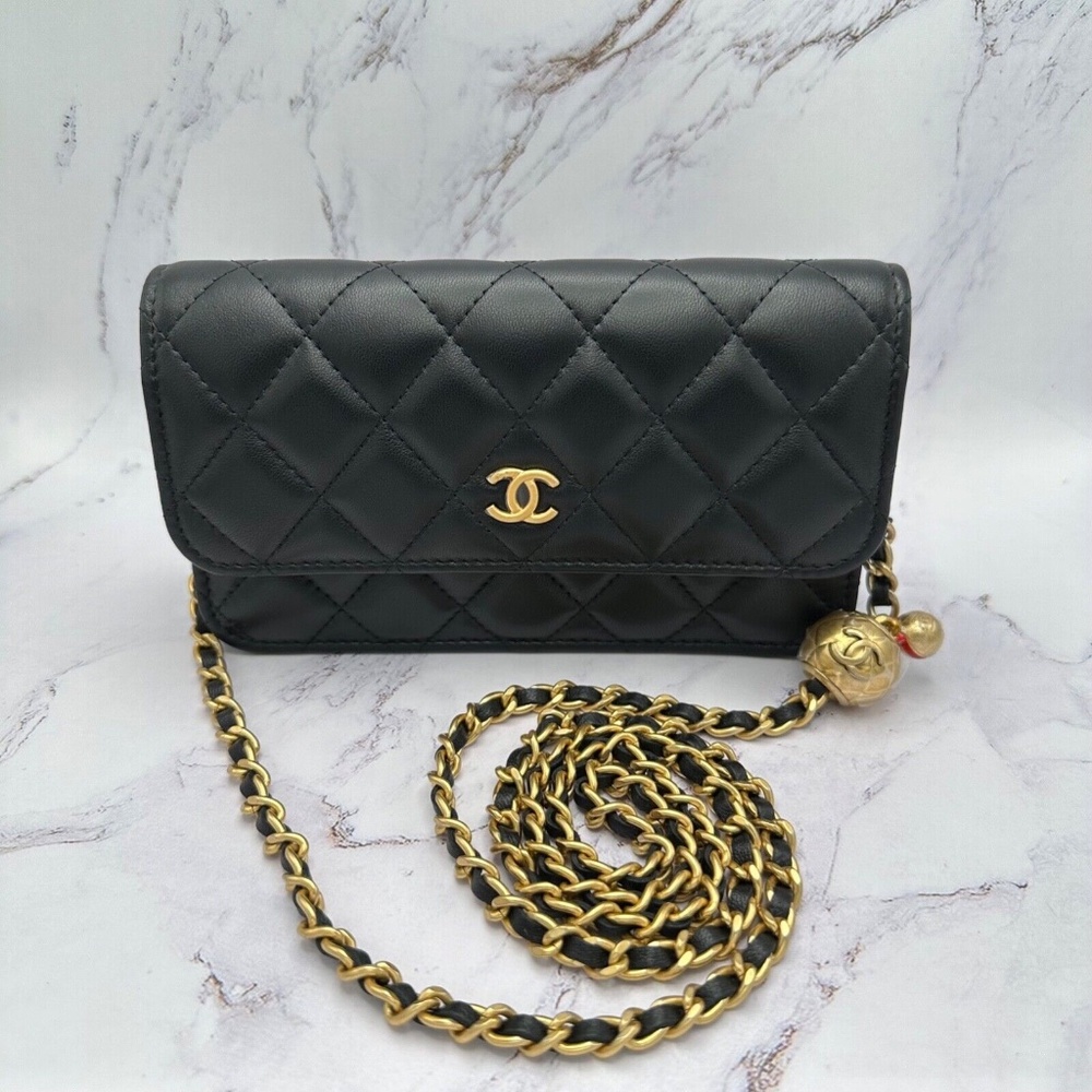 ❌❌ SOLD Chanel 23C Black Pearl Crush Gold Chain Adjustable Crossbody Handbag Bag - Picture 5 of 16